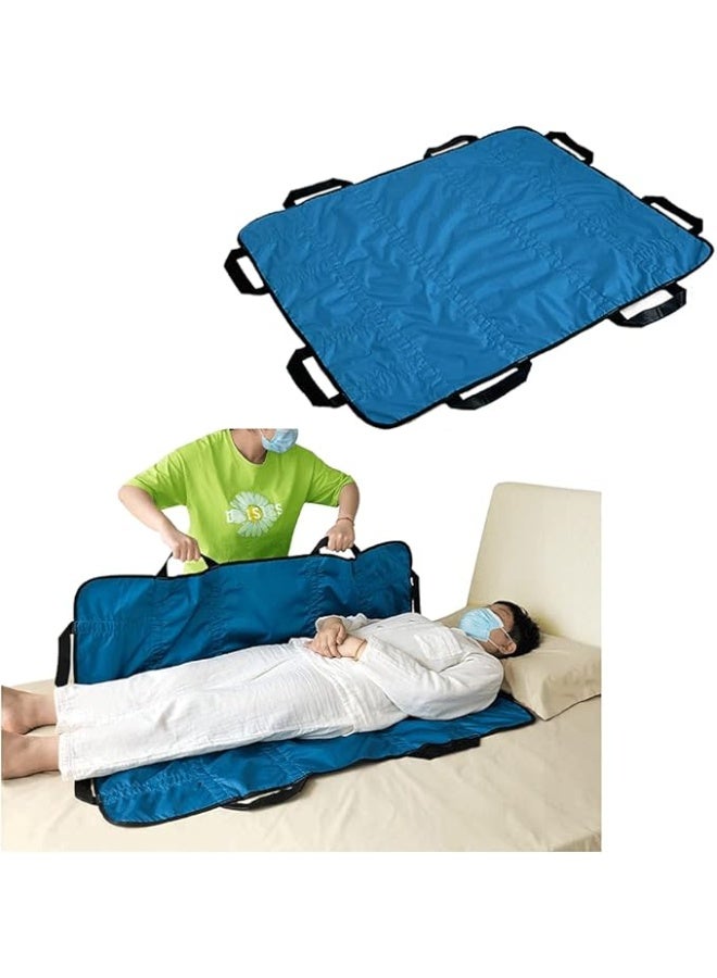 وسادة سرير للنقل بمقابض لتحريك ورفع ونقل المرضى بتصميم انزلاقي قابل للغسيل واعادة الاستخدام للذين يعانون من سلس البول والسمنة وكبار السن 48 × 40 بوصة بوليستر أزرق - Image 1